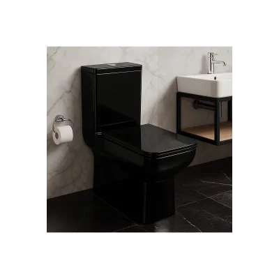 Genel Ürün Power Siyah Duvara Sıfır Klozet Takım POW.K022B, Power Siyah Duroplast Yavaş Kapak