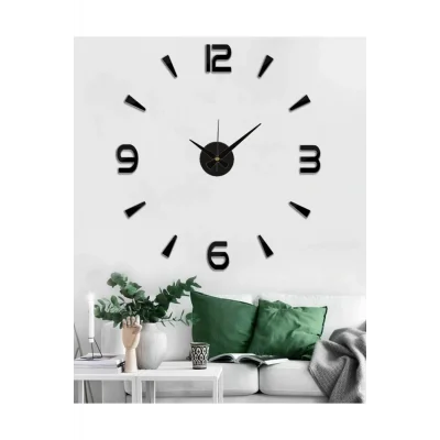 Kol Saati 3d Latin Rakamlı Duvar Saati Büyük Boy Siyah Rakam Yüksekliği 10 Cm