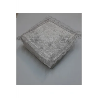 Genel Ürün Kadife Kumaş Süngerli Yemeni Hurç Fransız Güpürlü Dantel Çeyizlik Yemeni Hurcu Gri 36x36x18cm