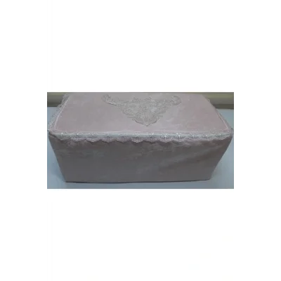 Genel Ürün Kadife Kumaş Süngerli Yorgan Hurç Fransız Güpürlü Dantel Çeyizlik Yorgan Hurç Pudra 98x48x44cm