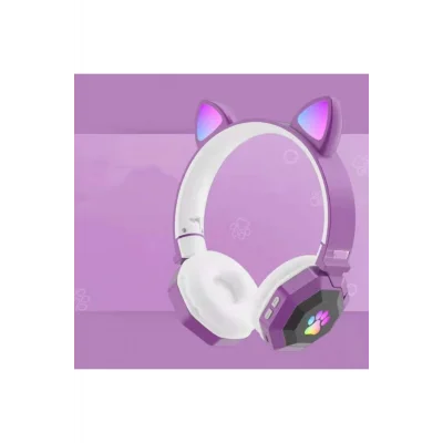 Genel Ürün A+ Kalite Rgb Vilya Kedi Kulağı Detaylı Bluetooth Kablosuz Kulaklık Çocuk Oyuncu Fm Radyo Hafıza Kar