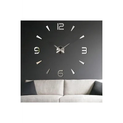 Kol Saati 3d Latin Rakamlı Duvar Saati Büyük Boy Gümüş Rakam Yüksekliği 10 Cm