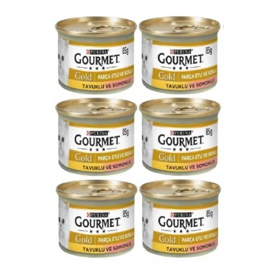 Genel Ürün Gold Somonlu Tavuklu Kedi Konserve Maması 85 Gr 6 Adet