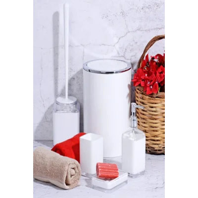 Genel Ürün Akrilik 5 Parça Kare Beyaz-siyah Banyo Seti