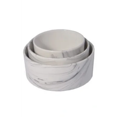 Genel Ürün Saklama Kabı Beyaz Seramik Mermer Desenli Vakum Kapak 3lü Saklama Kabı