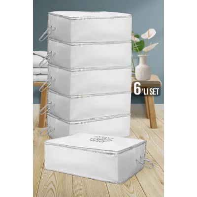 Genel Ürün 6lı Set Baza Altı Hurç - Baskılı Çok Amaçlı Yastık Yorgan Saklama Hurcu 65 X 45 X 24 Cm
