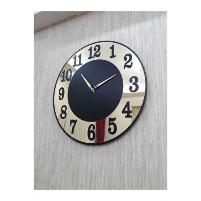 Kol Saati Dekoratif Gold Duvar Saati Siyah Mdf Üzeri Altın Sarısı Aynalı Pleksi Türkçe Rakamlı 50x50 Cm