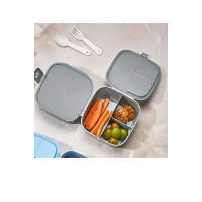 Genel Ürün 2 Katlı 4 Bölmeli Gri Premium Kiddy Lunch Box - Premium 3 1 Beslenme Çantası - Yemek Saklama Kabı