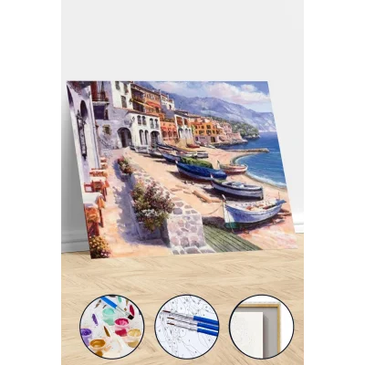 Genel Ürün Sayılarla Boyama Seti Kasnaklı Ege Sahili 60 X 75 Cm