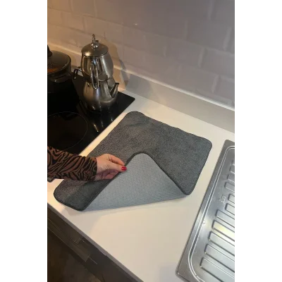 Genel Ürün Gri Tüylü Mikrofiber Bulaşık Kurulama Matı 40x50cm(36X45) Bulaşık Altlığı