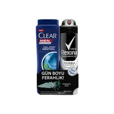 Genel Ürün Men Invisible Black-white Deodorant 150 ml Clear Men Coolsportmenthol Şampuan 180 ml