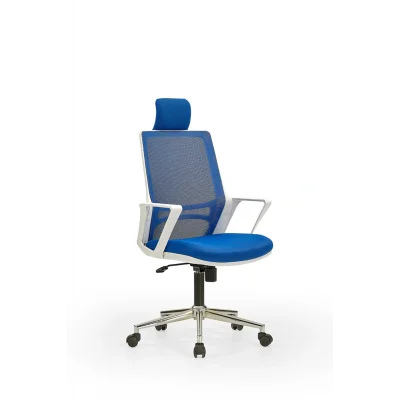 Genel Ürün Arya1 Bilgisayar Koltuğu - Ofis - Müdür - Büro - Çalışma Sandalyesi Mavi Beyaz Renk Krom Ayaklı