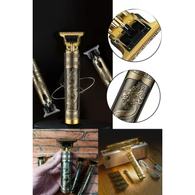 Genel Ürün Uzun Süre Şarjı Dayanıklı Paslanmaz Çelik T Jiletli Sıfır Kesim Imkanı Ejderha Motif Tıraş Makinesi