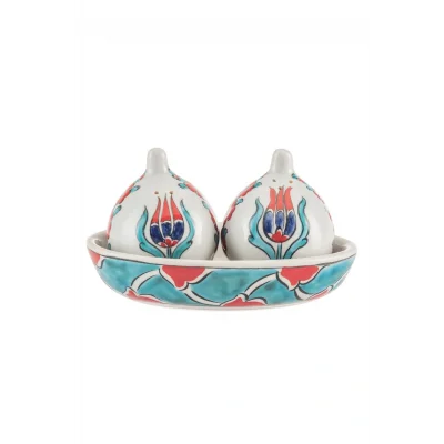 Genel Ürün Tabaklı İncir Tuzluk-Biberlik Seti / Lale Dekorlu 1 ADET