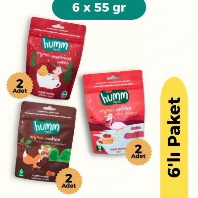 BUĞZ Humm Organik Kurabiye 6lı Set (Keçiboynuzlu ve Fındıklı & Zencefilli ve Tarçınlı & Çilekli)