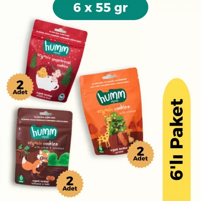 BUĞZ Humm Organik Kurabiye 6lı Set (Keçiboynuzlu ve Fındıklı & Zencefilli ve Tarçınlı & Portakallı)