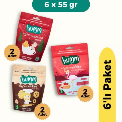 BUĞZ Humm Organik Kurabiye 6lı Set (Tahinli ve Pekmezli & Zencefilli ve Tarçınlı & Çilekli)