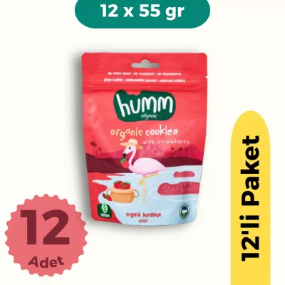 BUĞZ Humm Organik Vegan Çilekli Kurabiye 12li Set