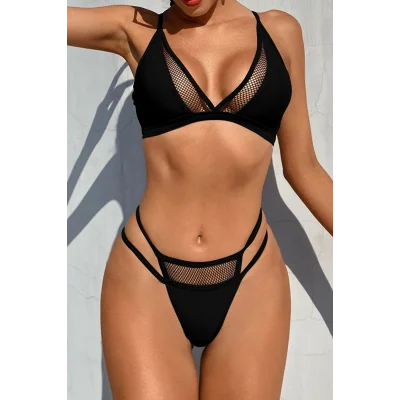 Kadın Siyah File Detaylı Özel Bikini Takımı