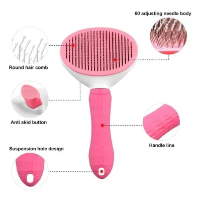 Karamel Pet Kendini Temizleyen Tuşlu Kedi Köpek Tarağı Pembe 10 x 20 cm