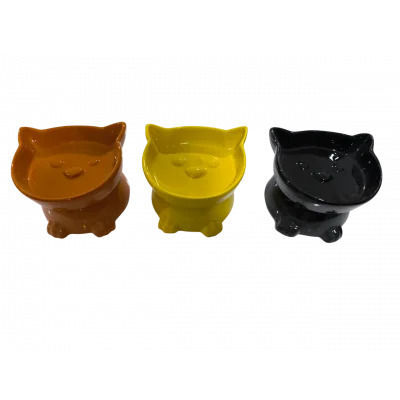 Kedi Kafalı Yüksek Seramik Mama Su Kabı 250 ml Çeşitli Renklerde