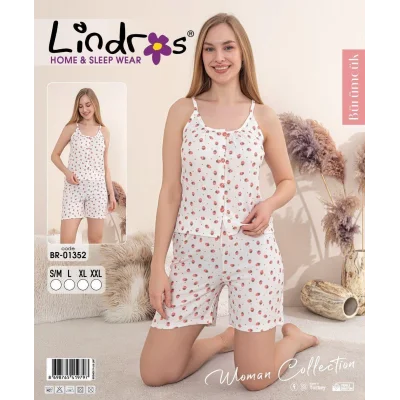 Lindros BR-01352 Kadın İp ASkılı Bürümcük Düğmeli Şort Takım