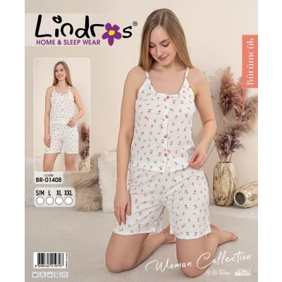 Lindros BR-01408 Kadın İp ASkılı Bürümcük Düğmeli Şort Takım