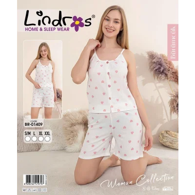 Lindros BR-01409 Kadın İp ASkılı Bürümcük Düğmeli Şort Takım