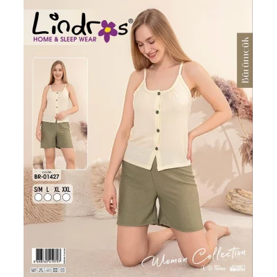 Lindros BR-01427 Kadın İp ASkılı Bürümcük Düğmeli Şort Takım