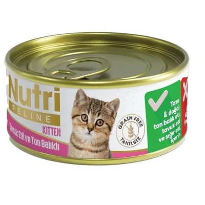 Nutri Feline Tahılsız Tavuk Etli Ve Ton Balıklı Yavru Kedi Konservesi 85gr