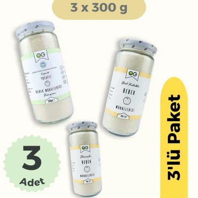 BUĞZ OG Natural Bebek Muhallebi 3lü Set +6 Ay ( Yulaflı,Havuçlu,Bal Kabaklı)