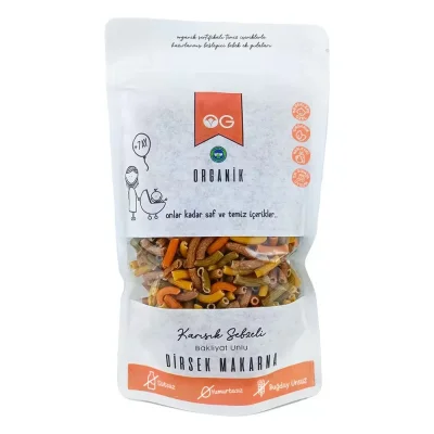 BUĞZ OG Natural Organik Karışık Sebzeli Bakliyat Unlu Dirsek Makarna +8 Ay (200 gr)