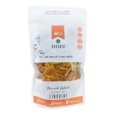 BUĞZ OG Natural Organik Karışık Sebzeli Bakliyat Unlu Şerit Makarna Linguine +8 Ay (200 gr)