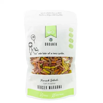 BUĞZ OG Natural Organik Karışık Sebzeli Tam Buğday Dirsek Makarna +8 Ay (200 gr)
