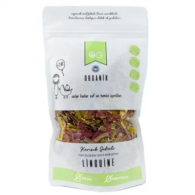 BUĞZ OG Natural Organik Karışık Sebzeli Tam Buğday Şerit Makarna Linguine +8 Ay (200 gr)