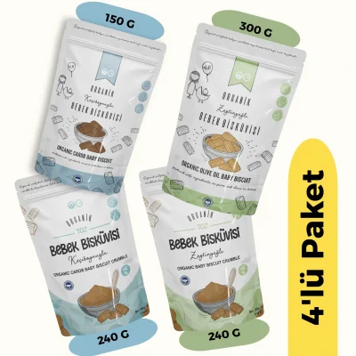 BUĞZ OG Natural Organik Keçiboynuzlu Ve Zeytinyağlı Bebek Bisküvisi Ve Bisküvi Tozu 4lü Set +6 Ay