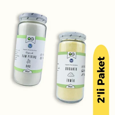BUĞZ OG Natural Organik Tam Pirinç Unu (300 gr) ve Organik İrmik (330 gr) 2li Set