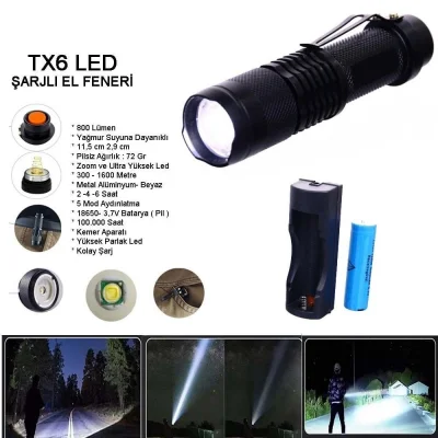 Orjinal 800 Lümen T6 Şarjlı EL Feneri Wt-086