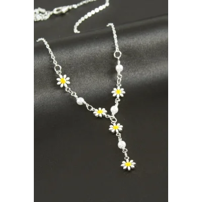 Papatya Mineli İnci Y Kolye