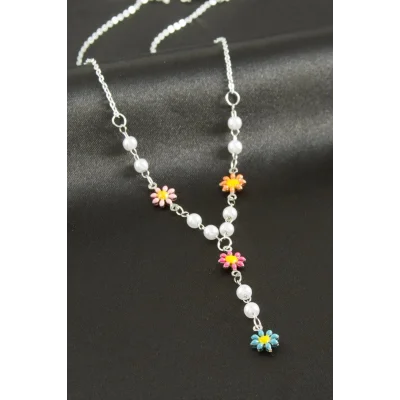 Papatya Mineli İnci Y Kolye