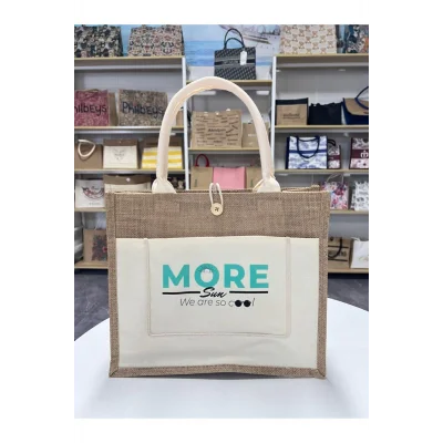 BUĞZ Sertifikalı Organik Jüt Keten plaj alışveriş taşıma çantası