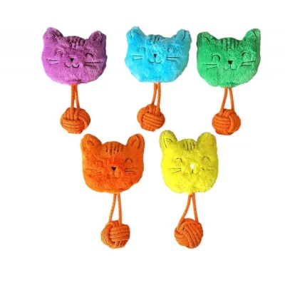 Sesli Peluş İpli Mutlu Kedi Köpek Oyuncağı 26 cm Çeşitli Renklerde