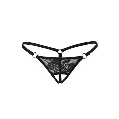 Siyah Dantelli Özel Bölgesi Açık G-String TM1167