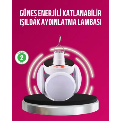 Solar ve USB Şarjlı Su Geçirmez Katlanabilir LED Lamba