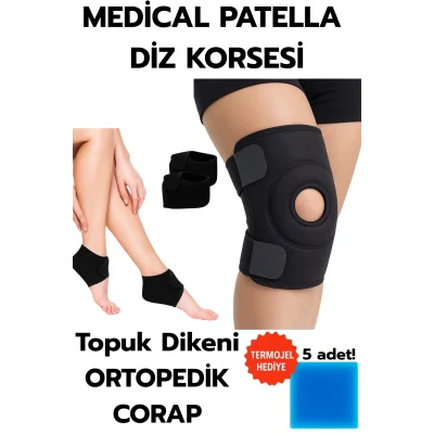 Topuk Çorabı 2li Sağ Sol+ Medical Patella Destekli Dizlik + Termojel – Ortopedik Destek Seti