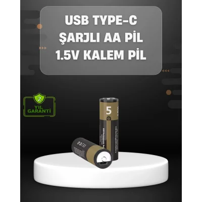 USB Type-C Girişli Şarjlı AA Lityum Pil | 1.5V Sabit Çıkış | 3200mWh (2li Paket)