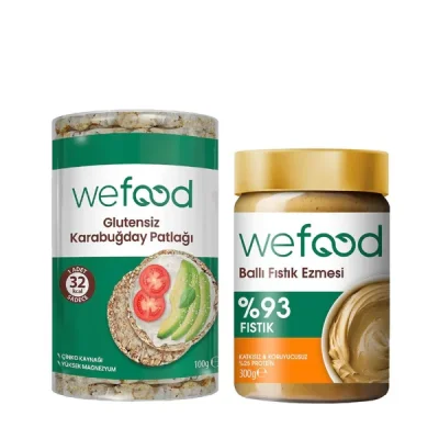 BUĞZ Wefood Ballı Fıstık Ezmesi Şekersiz (300 gr) ve Karabuğday Patlağı Glutensiz (100 gr) 2li Set