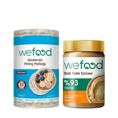 BUĞZ Wefood Ballı Fıstık Ezmesi Şekersiz (300 gr) ve Pirinç Patlağı Glutensiz (100 gr) 2li Set