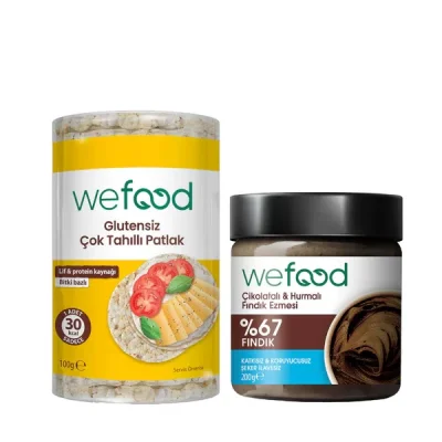 BUĞZ Wefood Çikolatalı Hurmalı Fındık Ezmesi (200 gr) ve Çok Tahıllı Patlak Glutensiz (100 gr) - 2li Seti