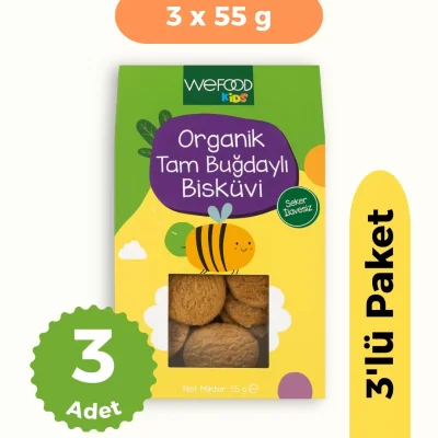 BUĞZ Wefood Kids Organik Tam Buğdaylı Bisküvi (55 gr) 3lü Set